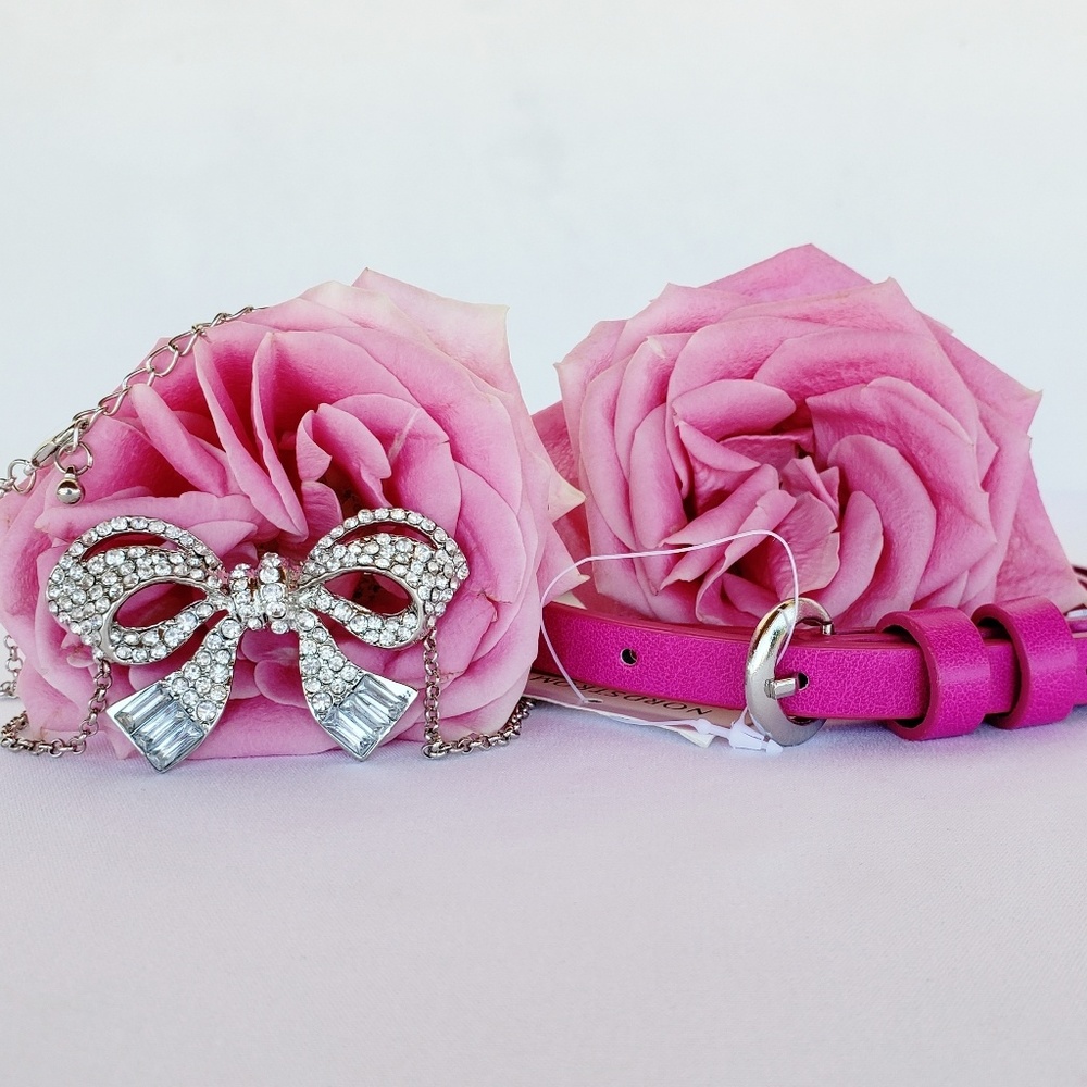Bow Rhinestone Necklace & Hot Pink Belt